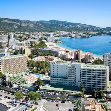 a city next to a body of water