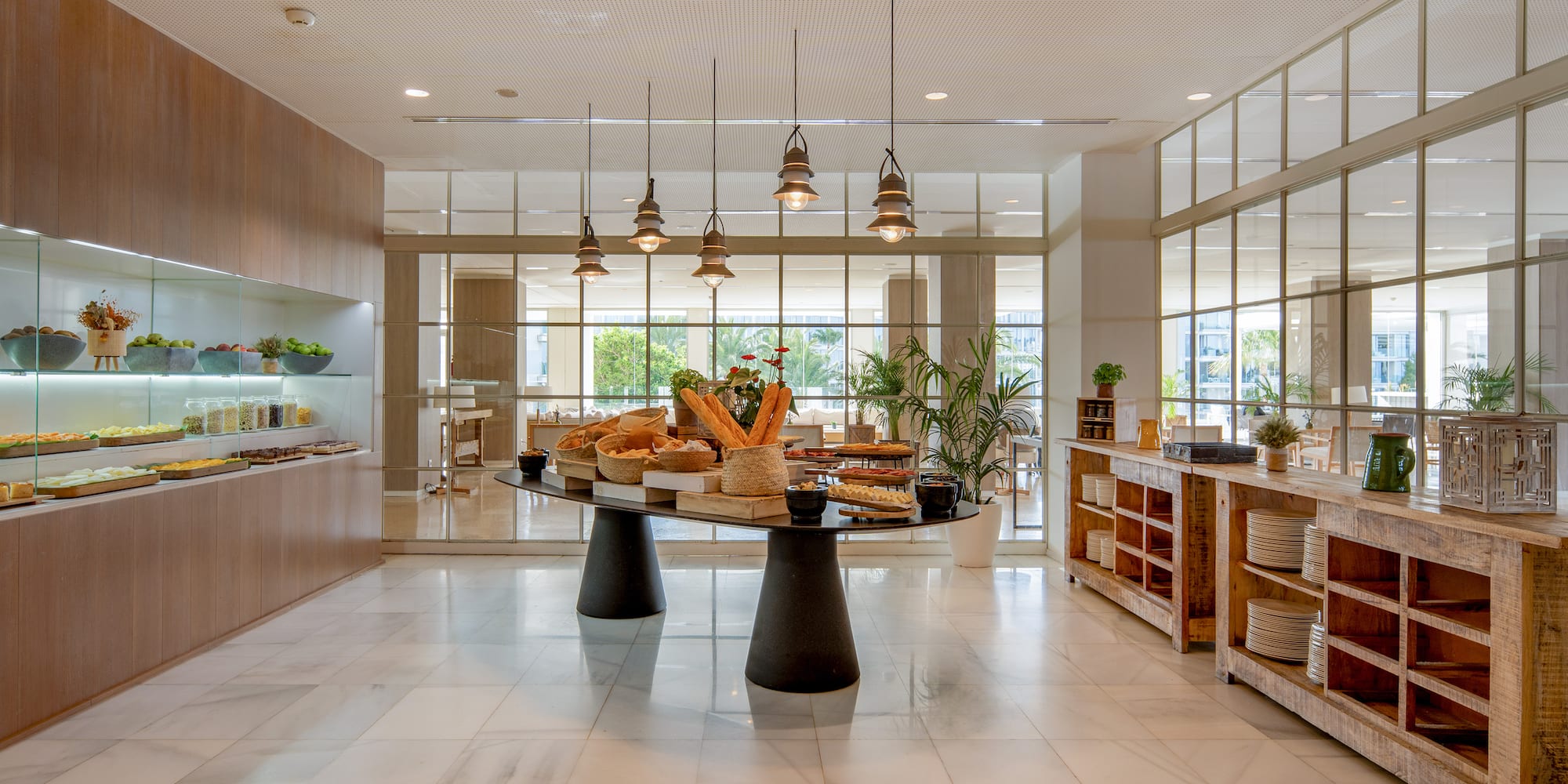 a food display in a bakery