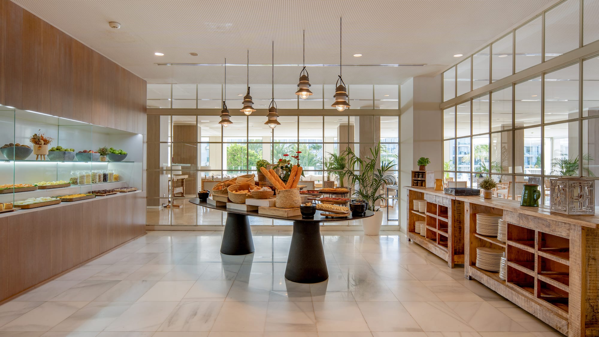 a food display in a bakery