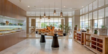 a food display in a bakery