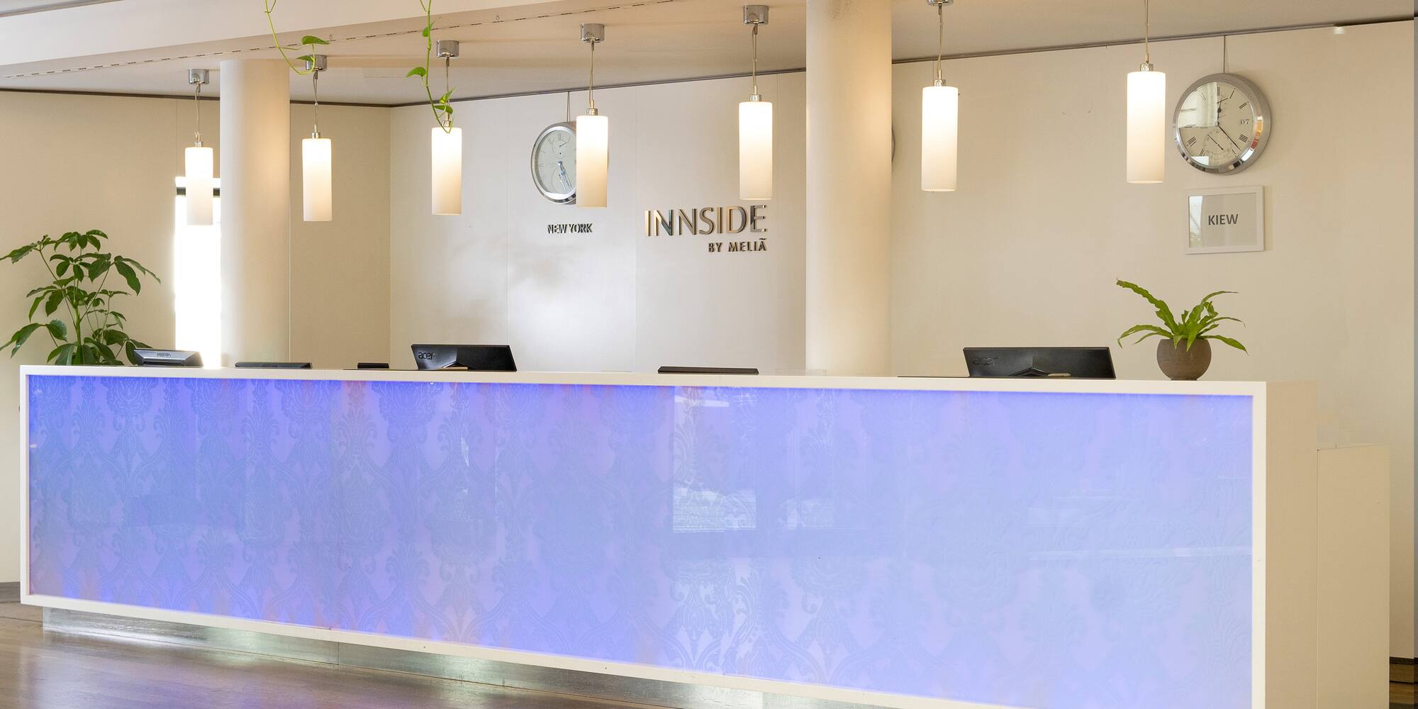 a reception desk in a hotel