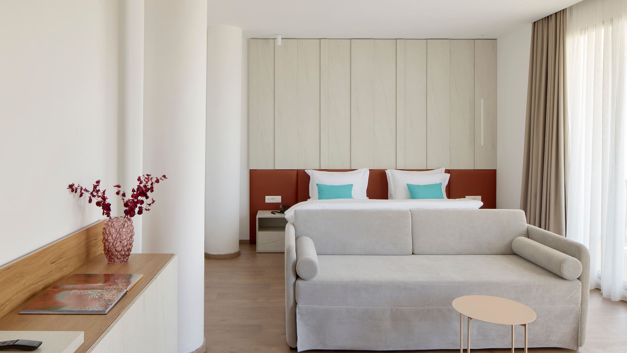 a room with a bed and a couch