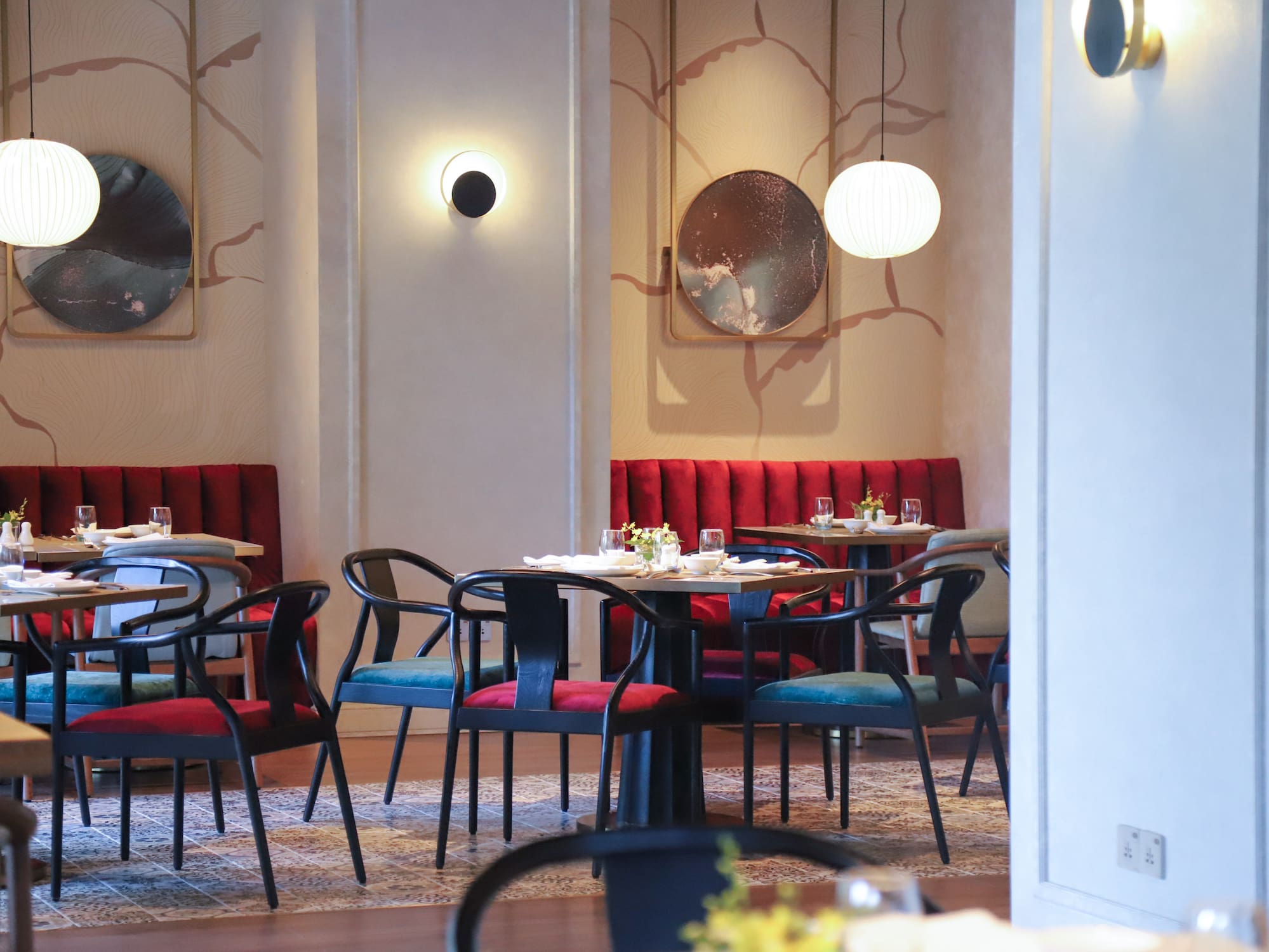 a restaurant with tables and chairs