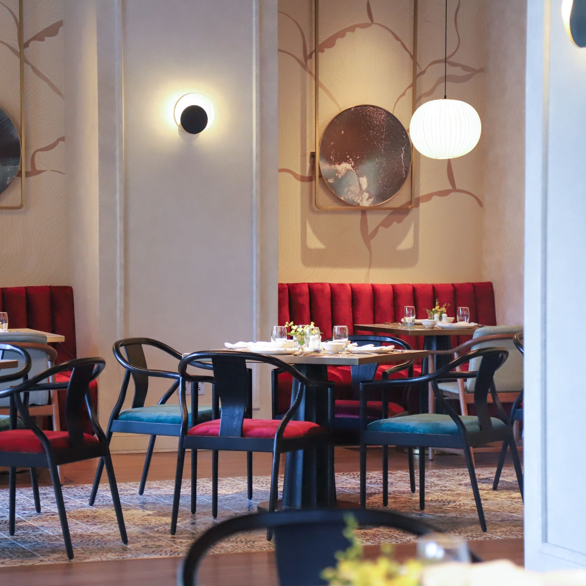 a restaurant with tables and chairs