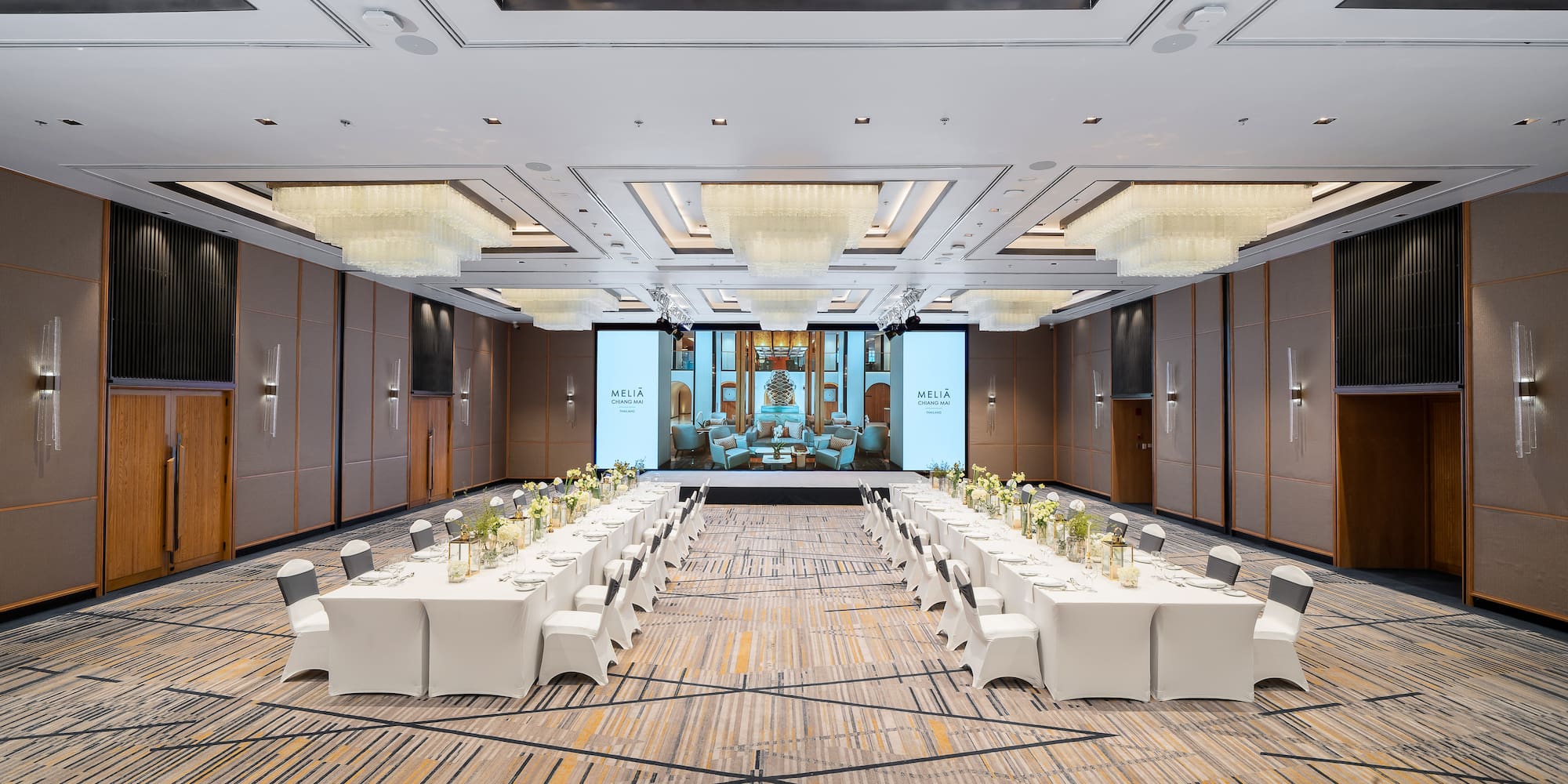 a room with tables and chairs