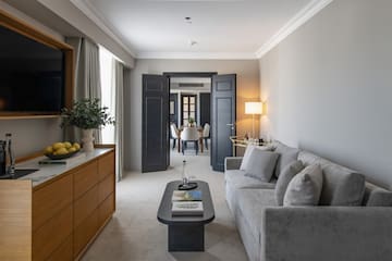 a living room with a couch and a table