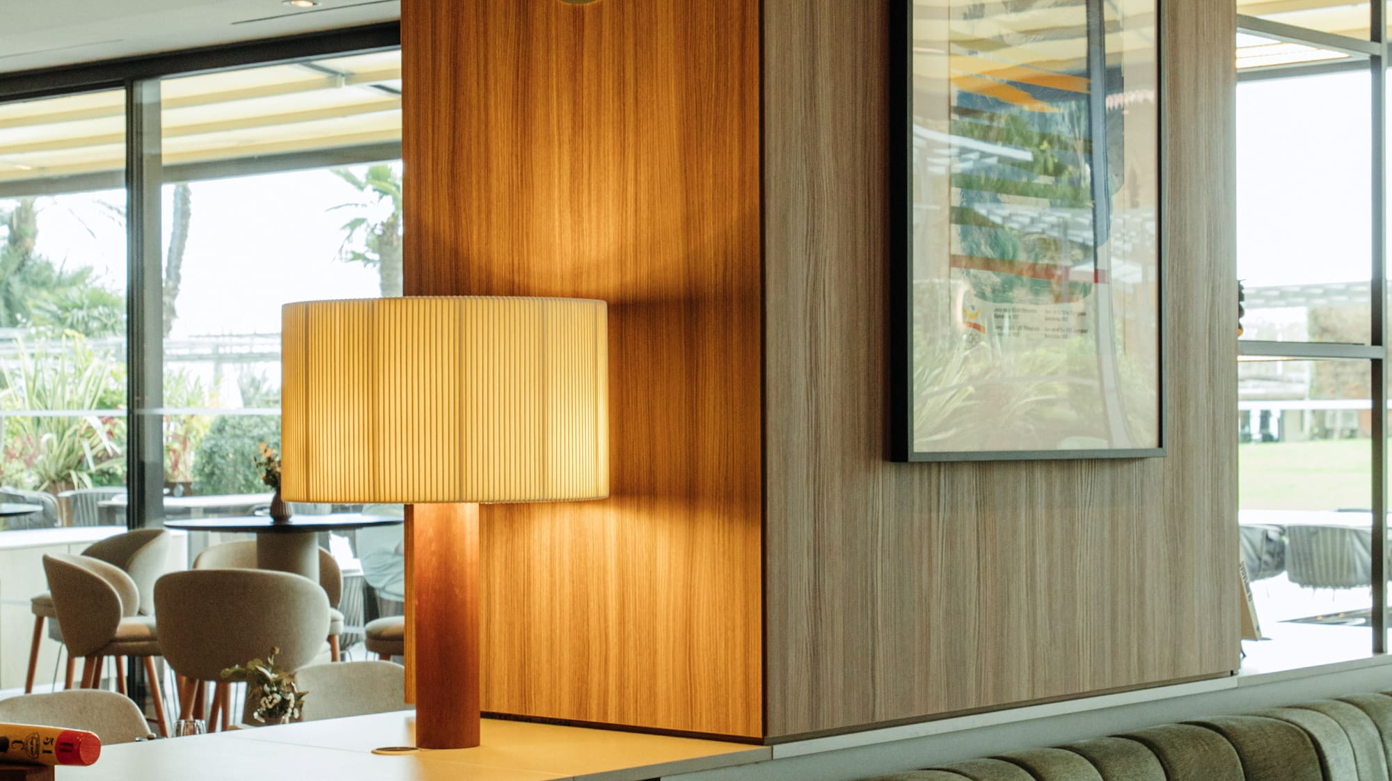 a table with a lamp on top of it