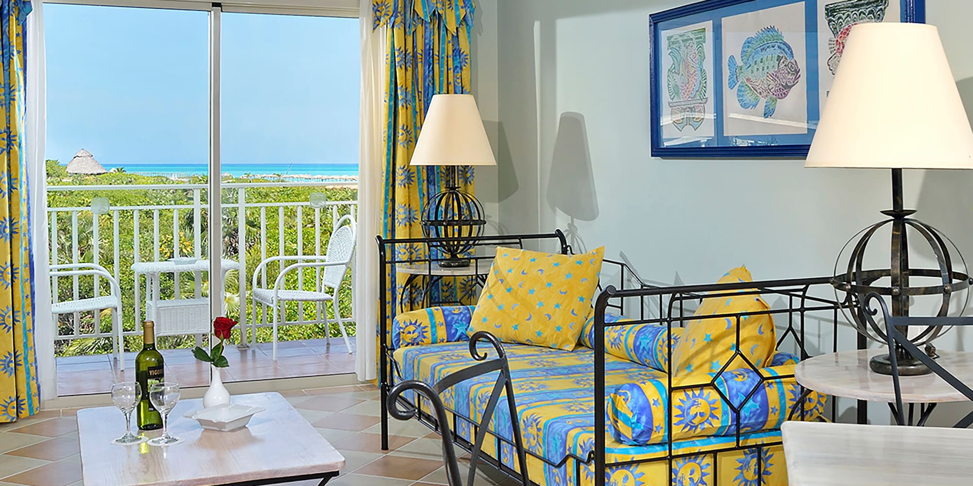 a room with a couch and table