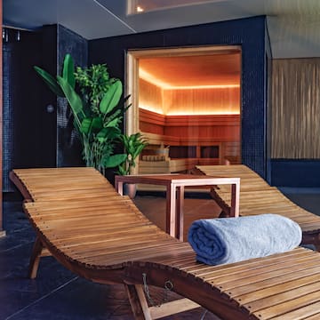 a lounge chairs in a sauna
