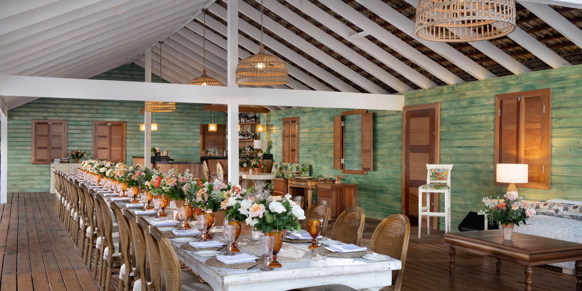 a long table set for a party