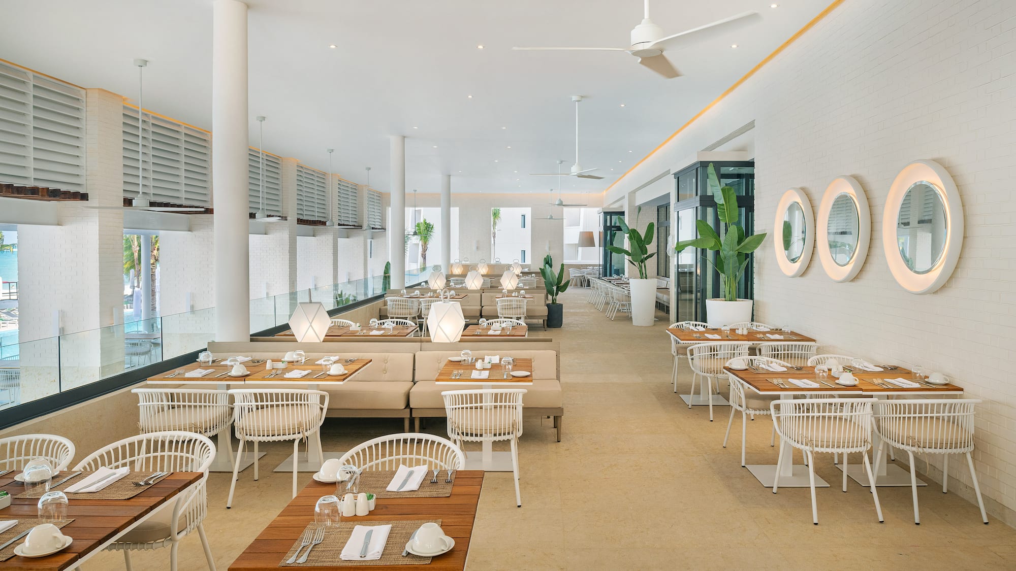 a room with tables and chairs