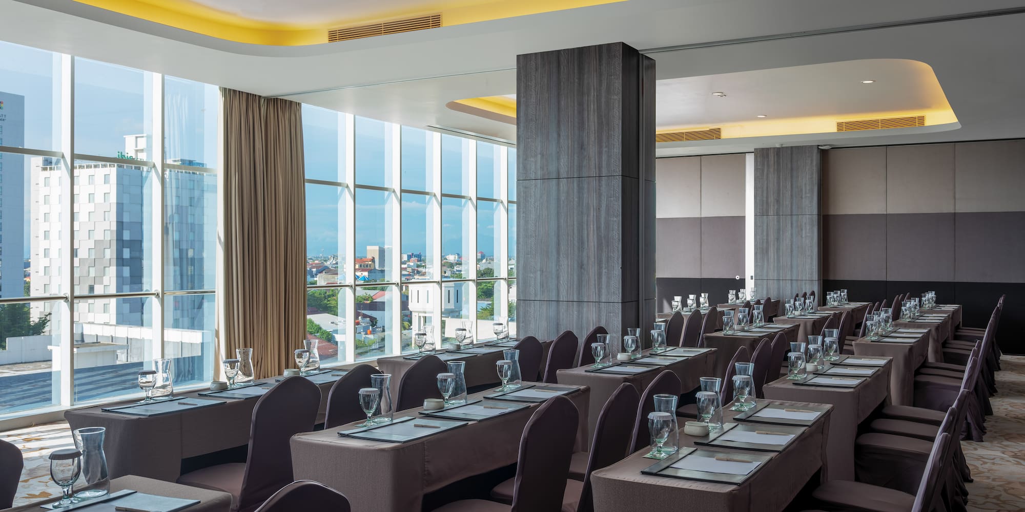 a room with tables and chairs