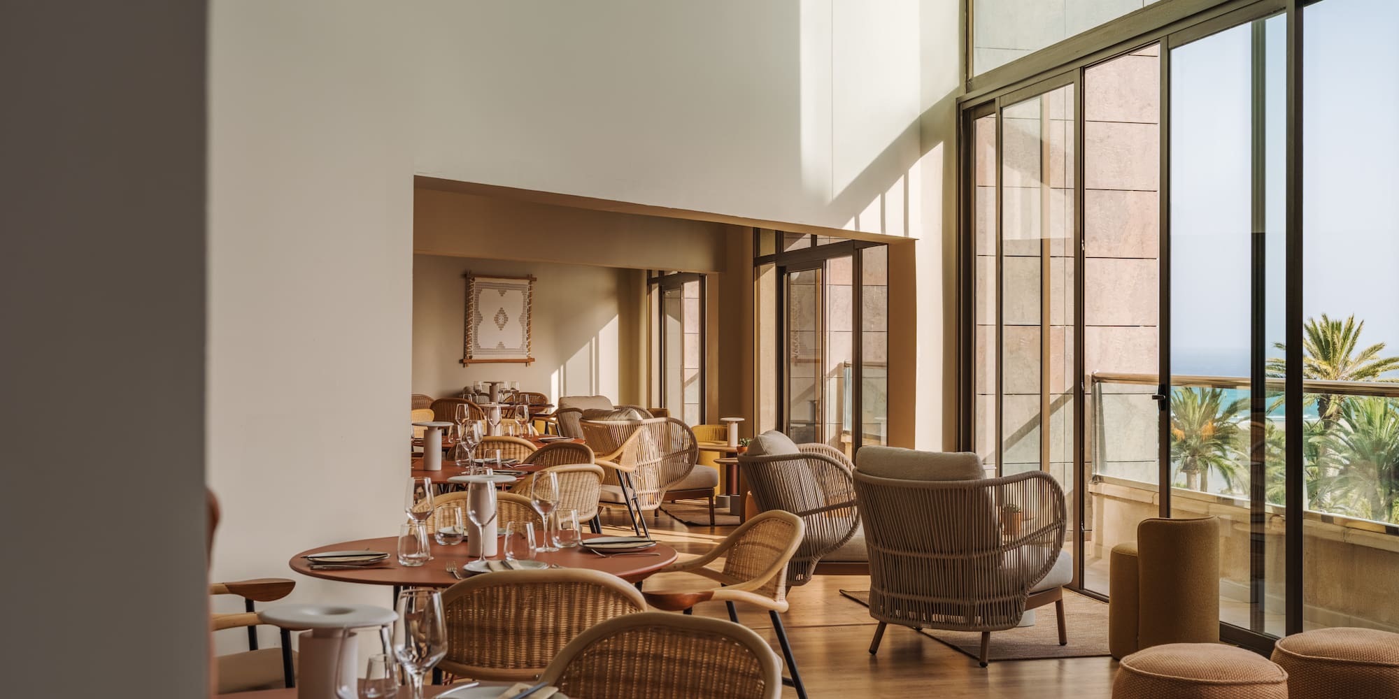 a room with tables and chairs