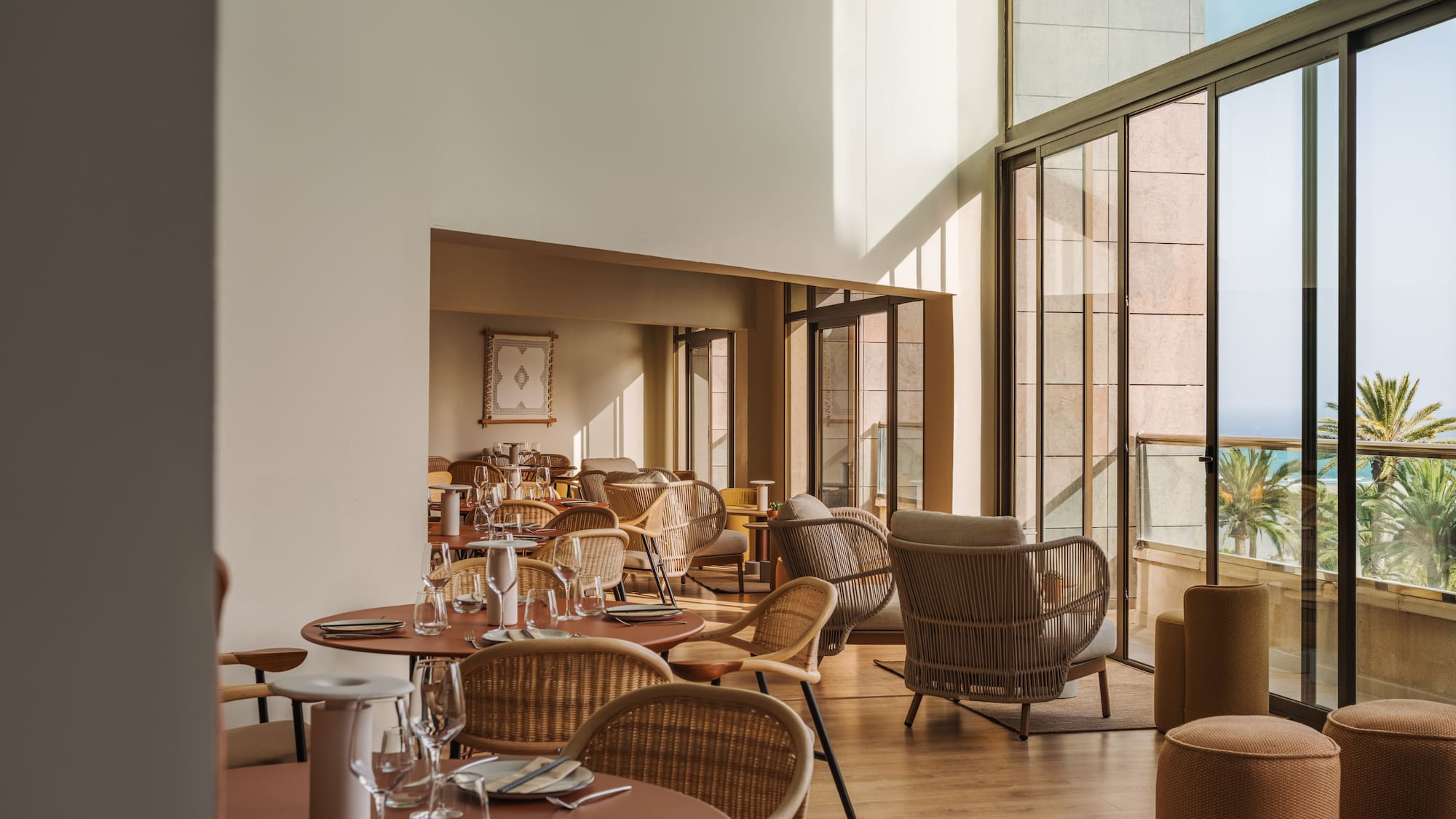 a room with tables and chairs