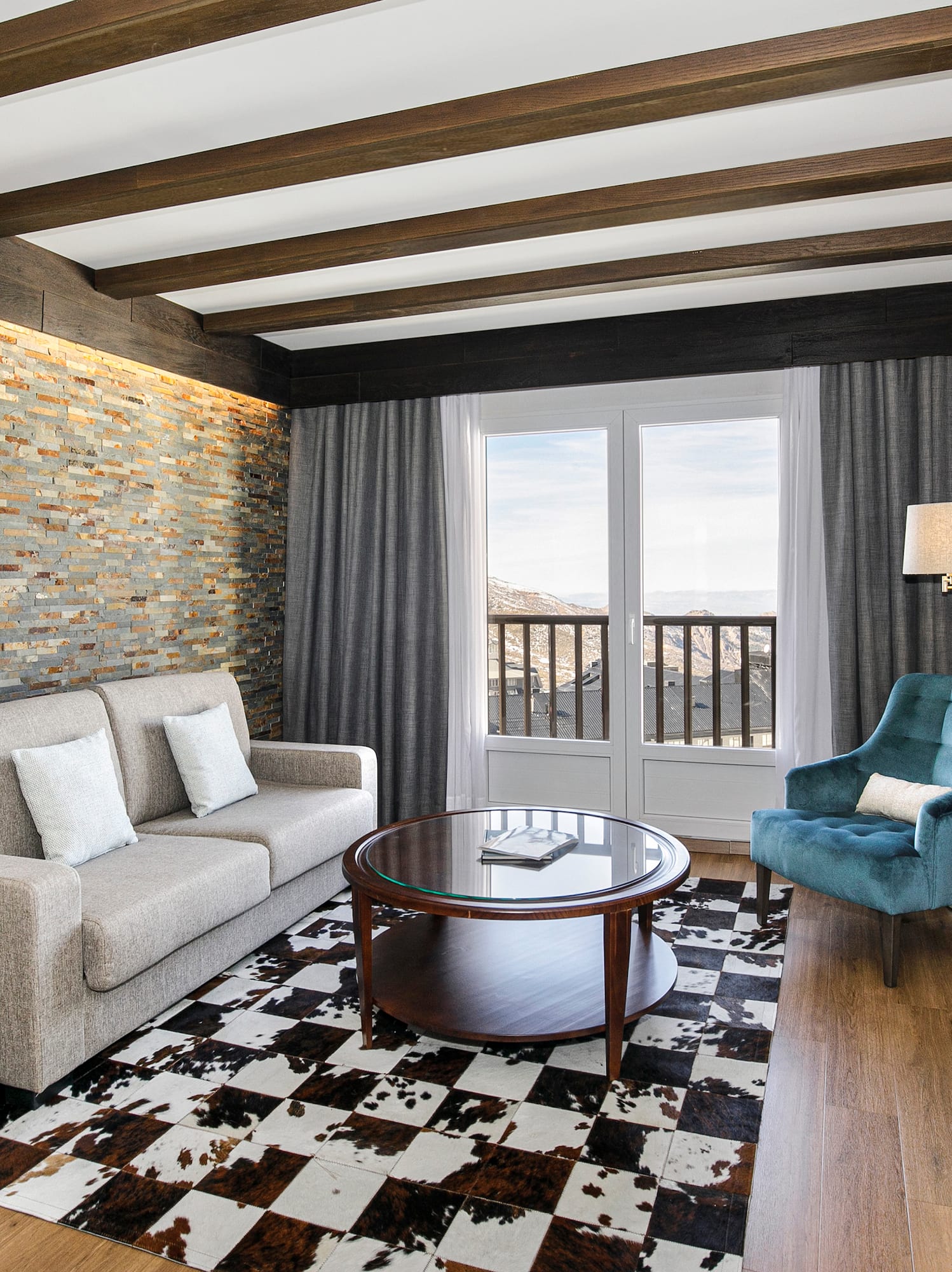 a living room with a couch and a table