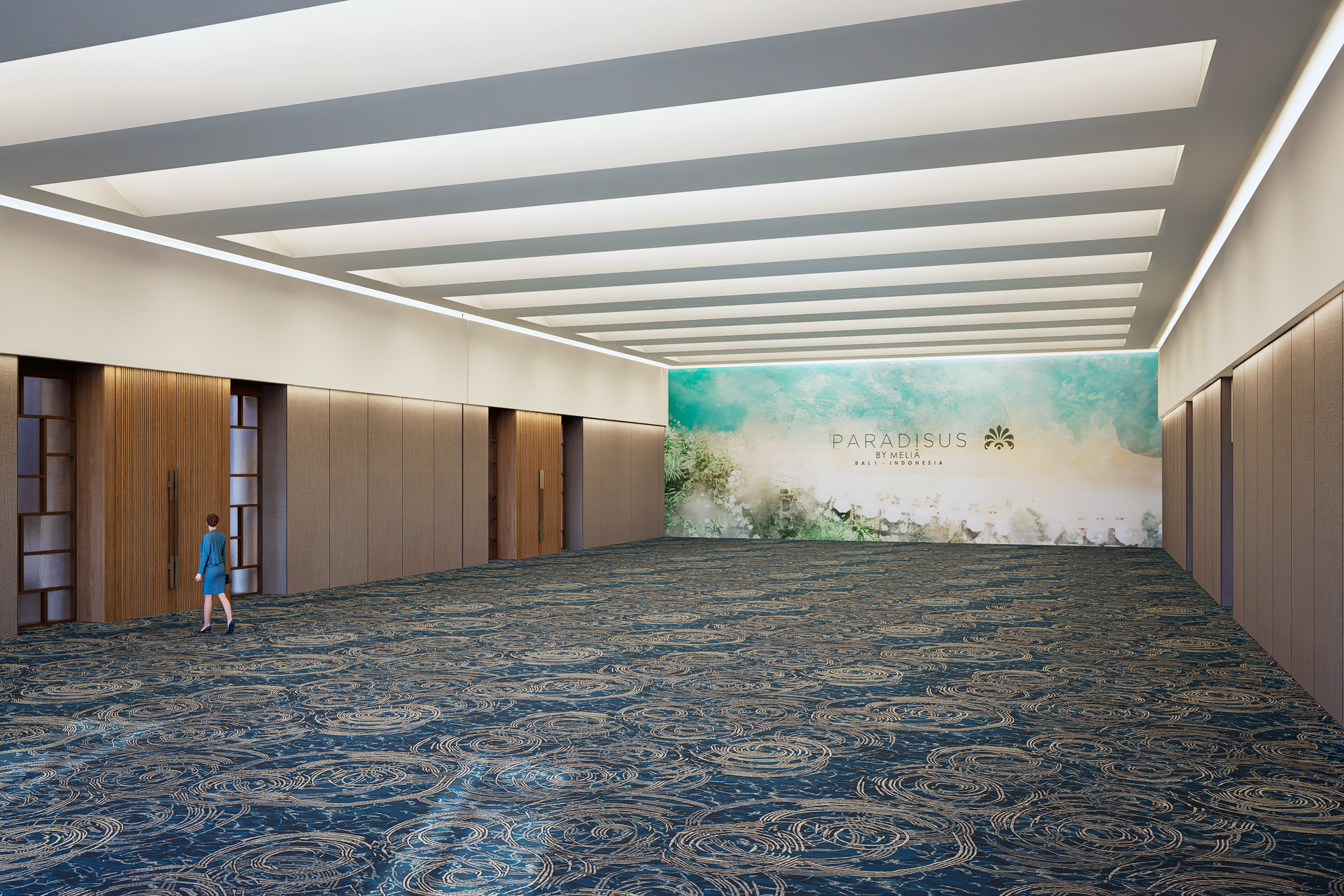 a woman walking in a room