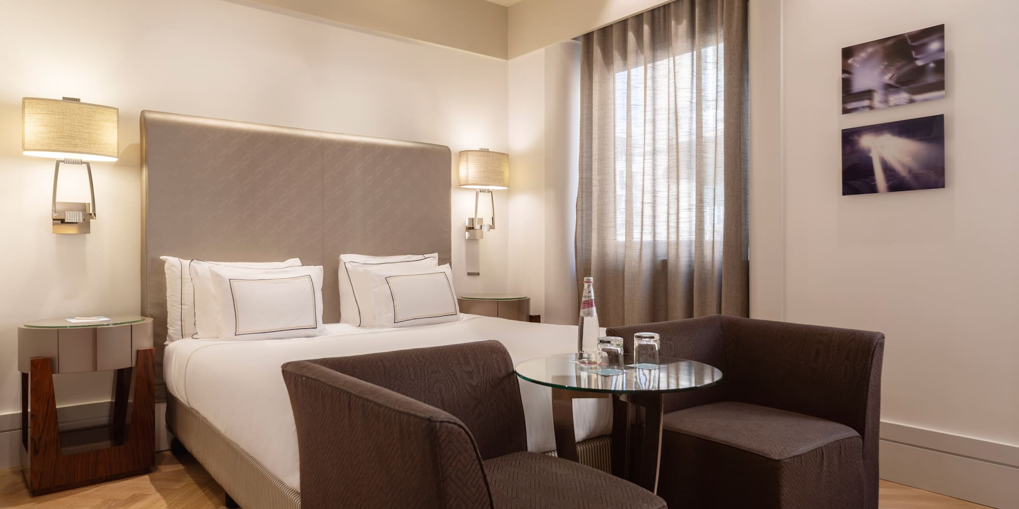 a room with a bed and a table