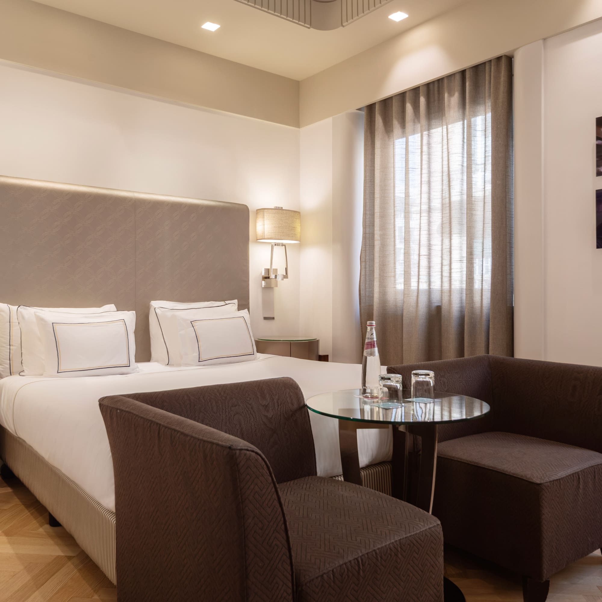 a room with a bed and a table