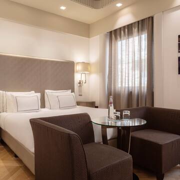 a room with a bed and a table