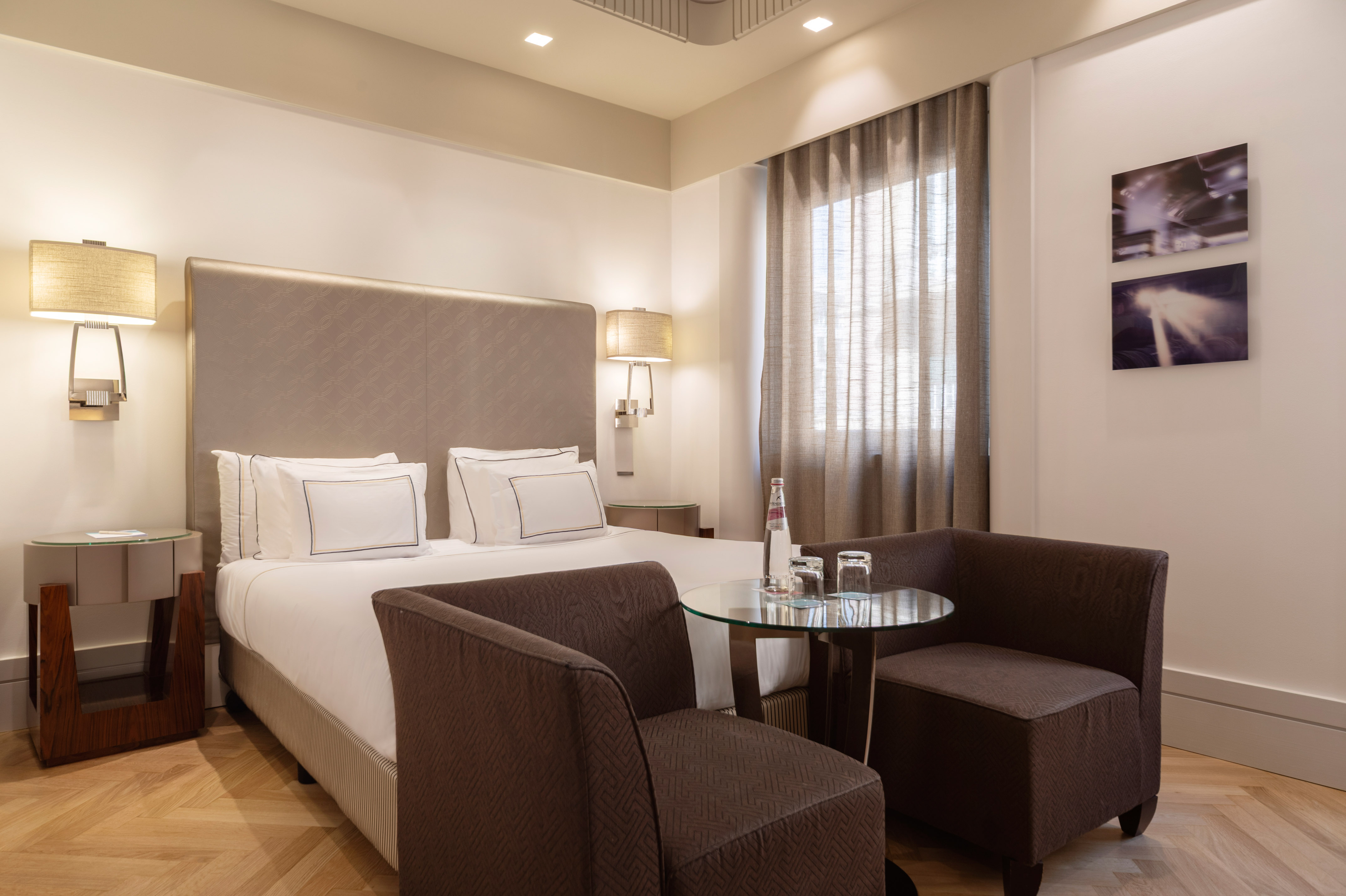 a room with a bed and a table