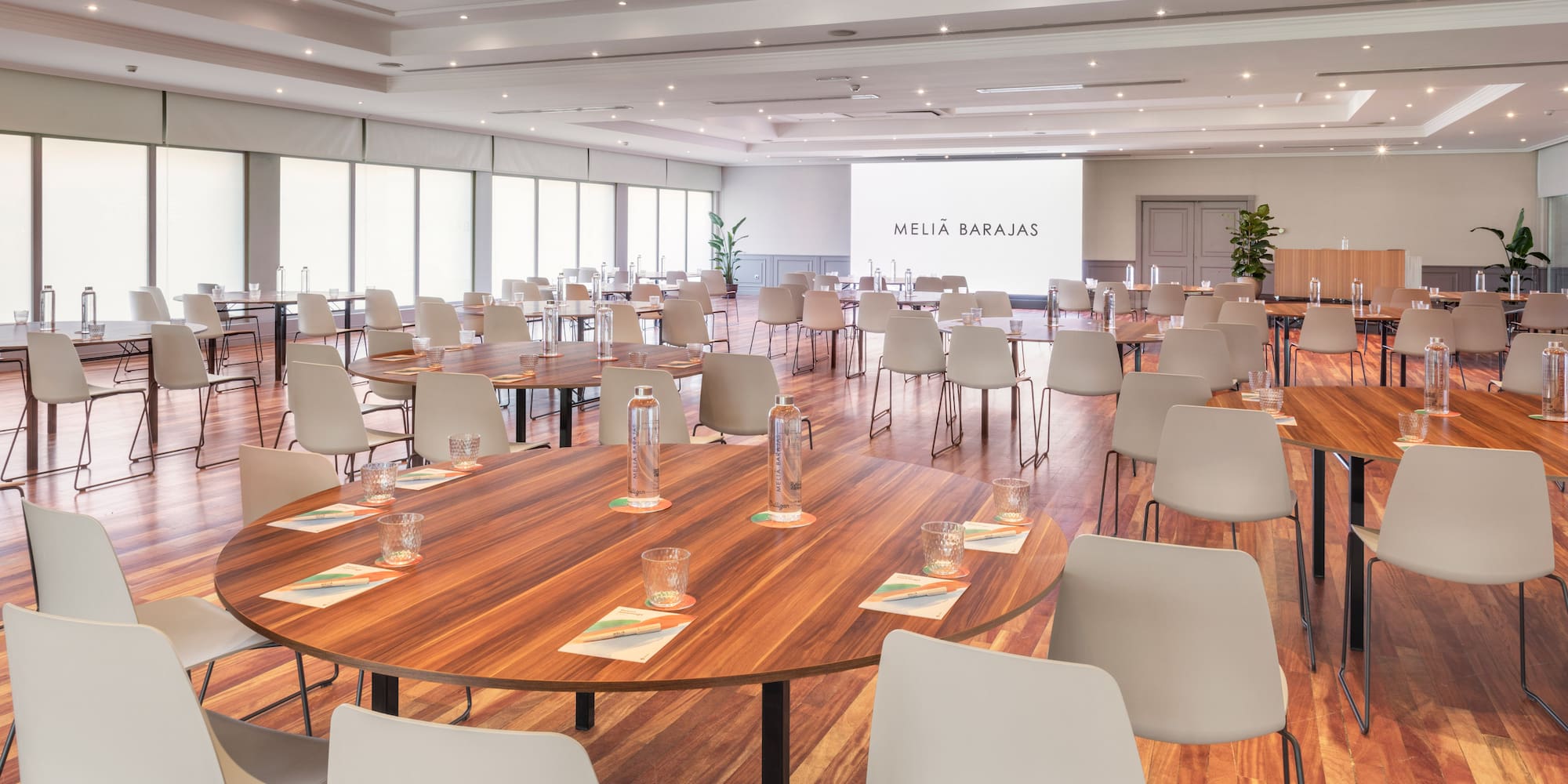 a room with tables and chairs