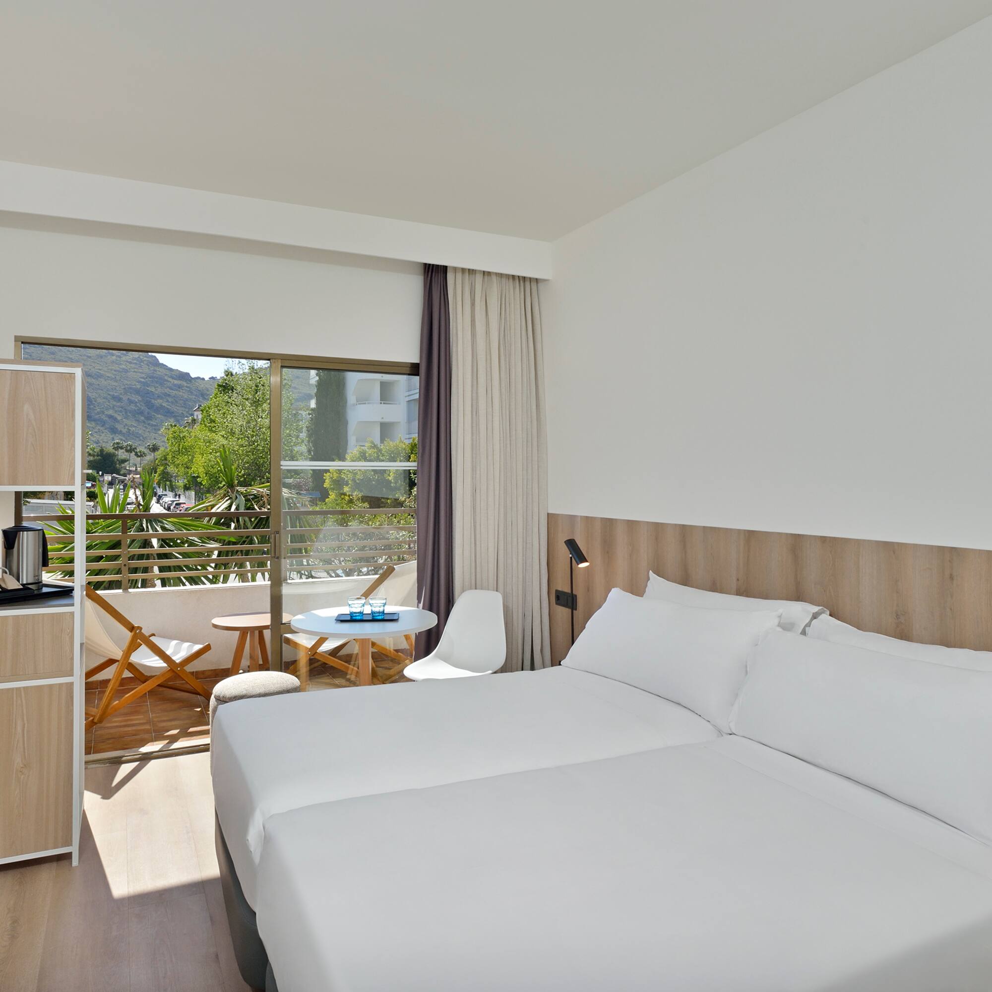 a room with a bed and a table