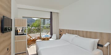 a room with a bed and a table