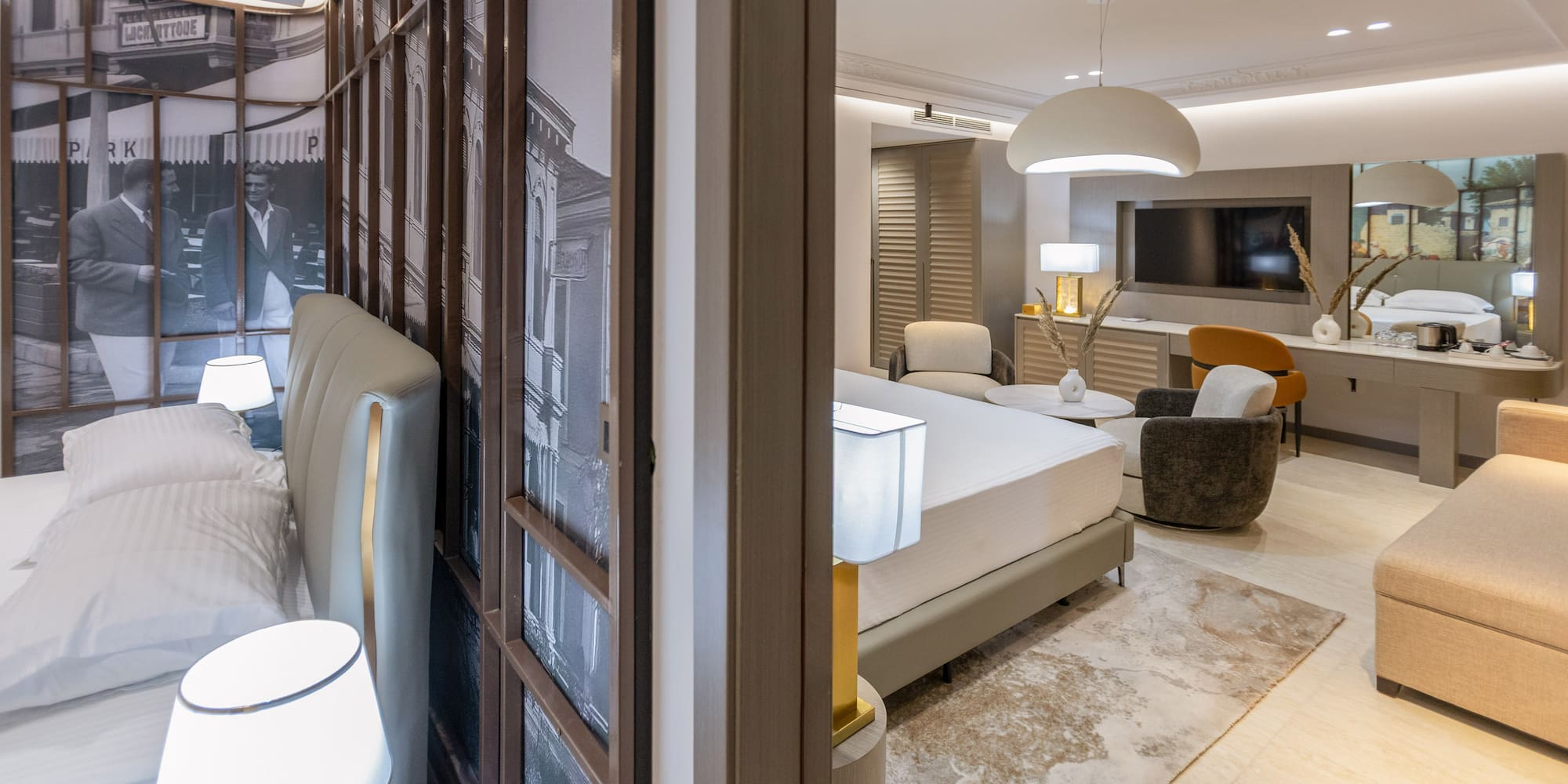 a room with a bed and a television