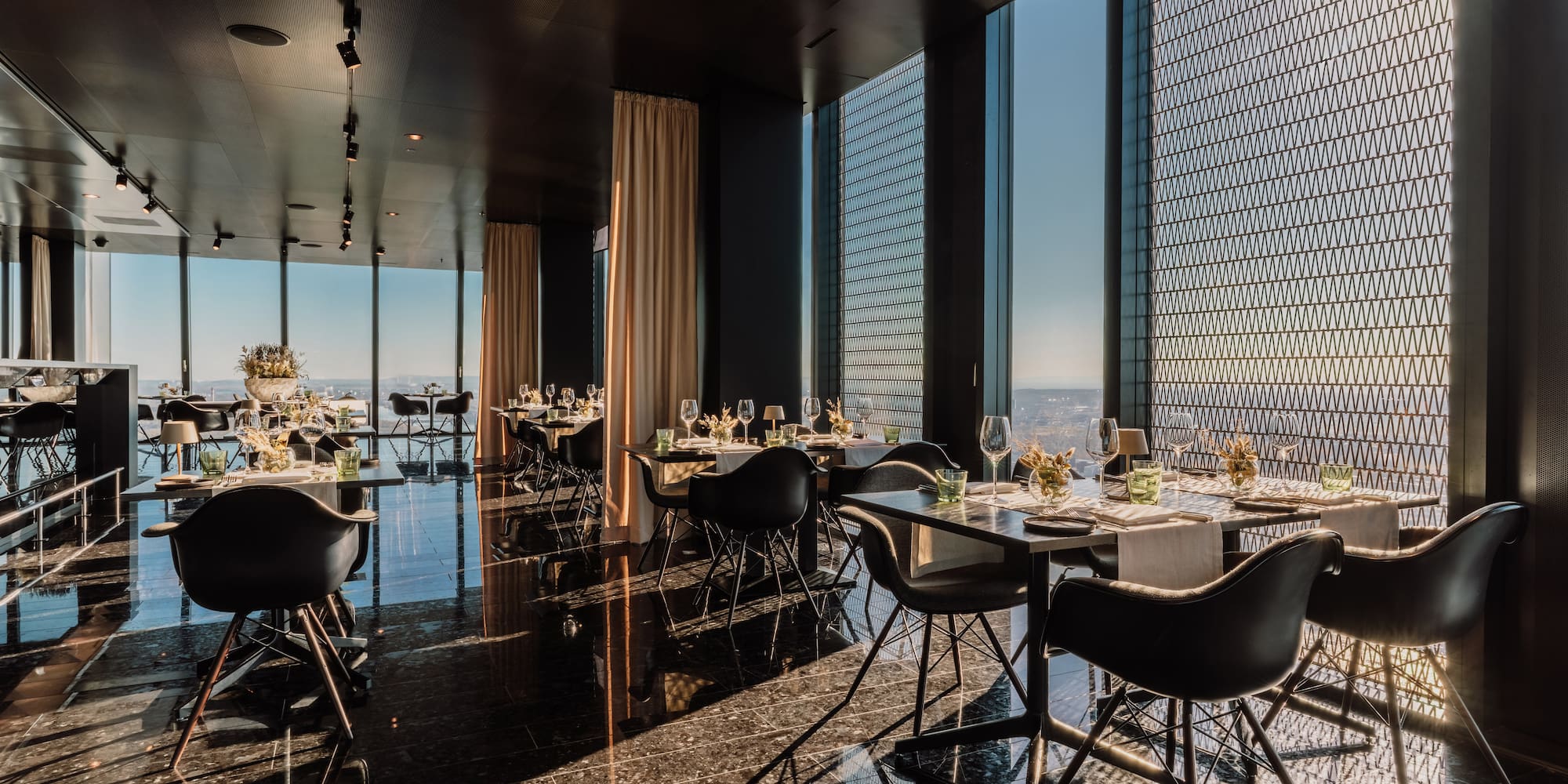 a room with tables and chairs