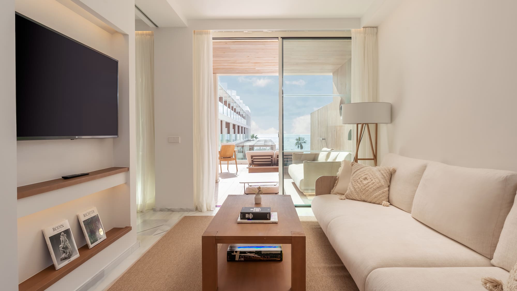 a living room with a couch and a coffee table