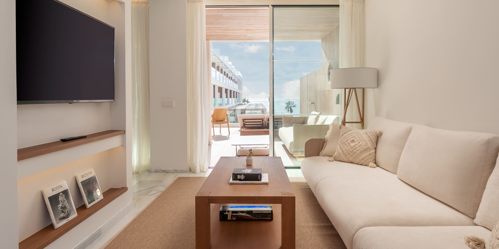 a living room with a couch and a coffee table