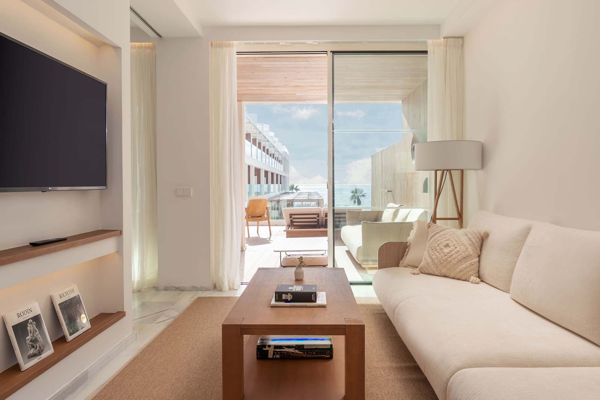 a living room with a couch and a coffee table