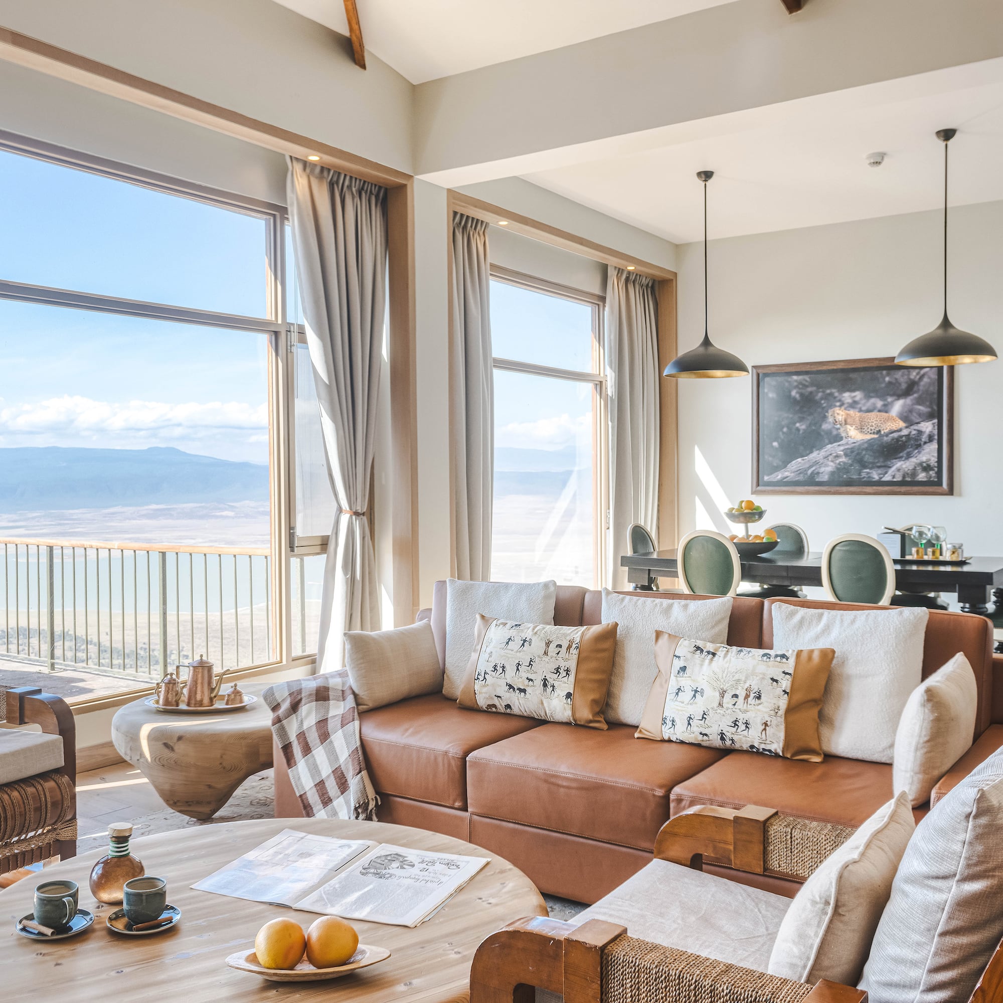 a living room with a couch and a table