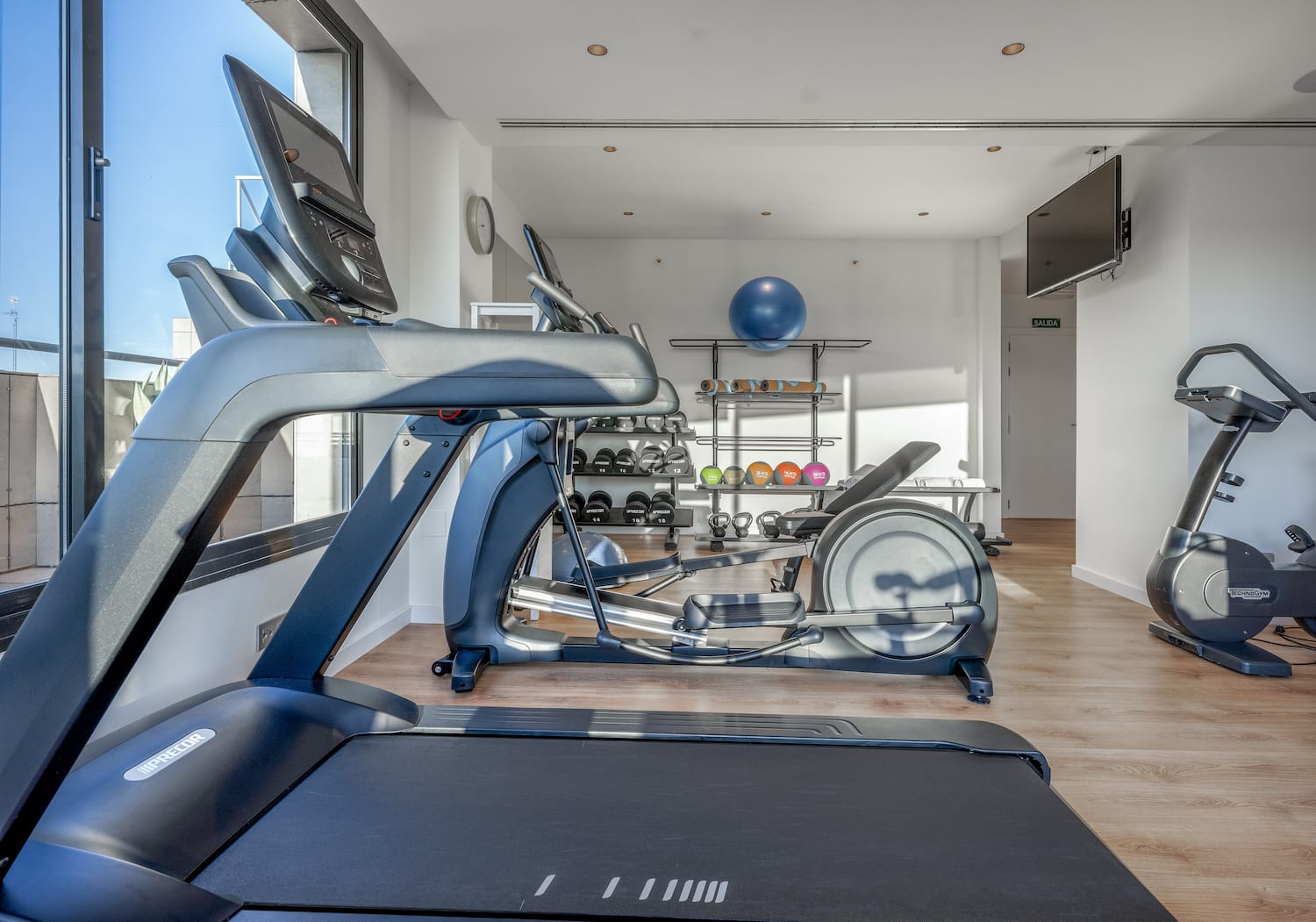 a room with exercise equipment