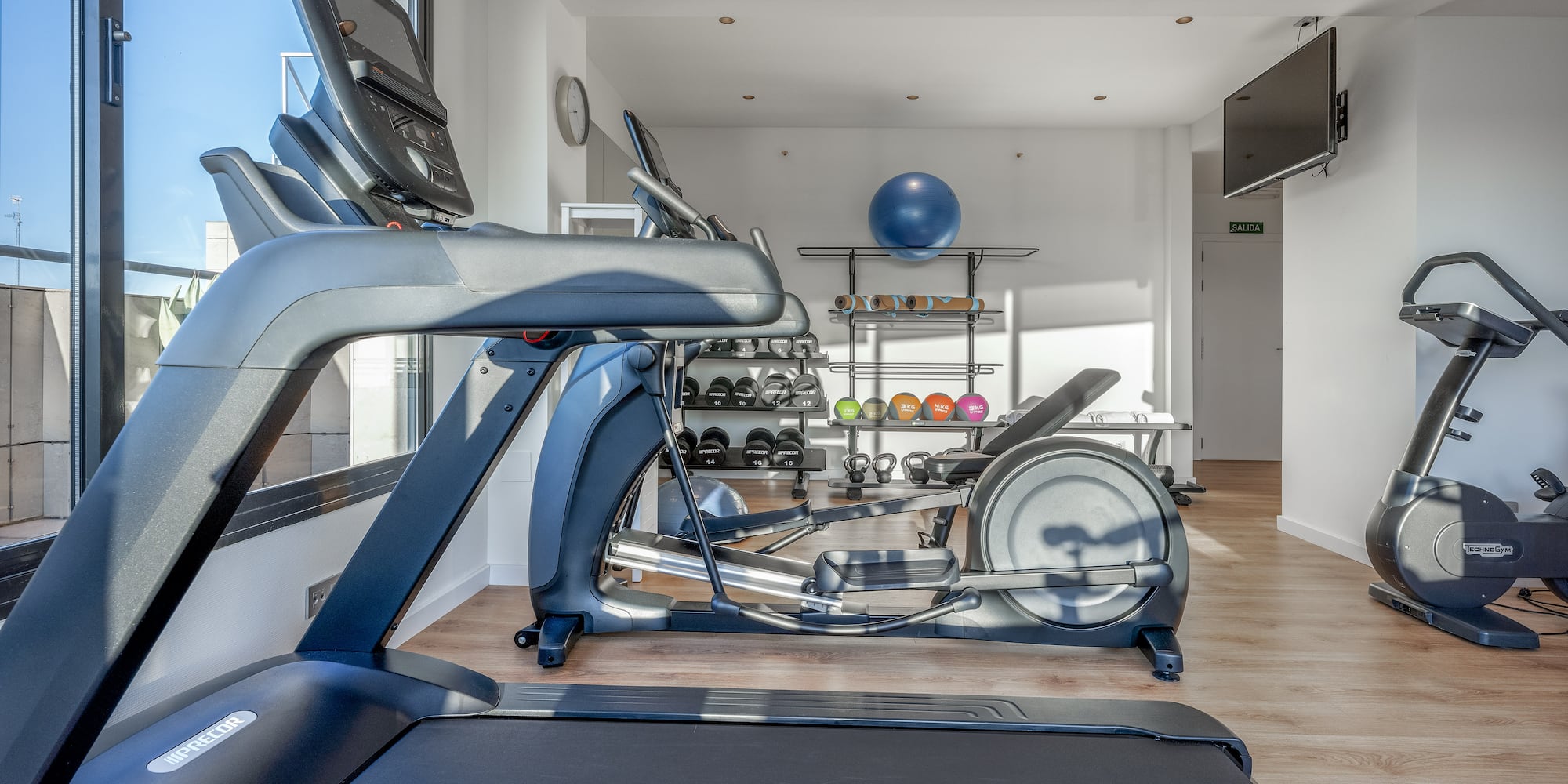 a room with exercise equipment