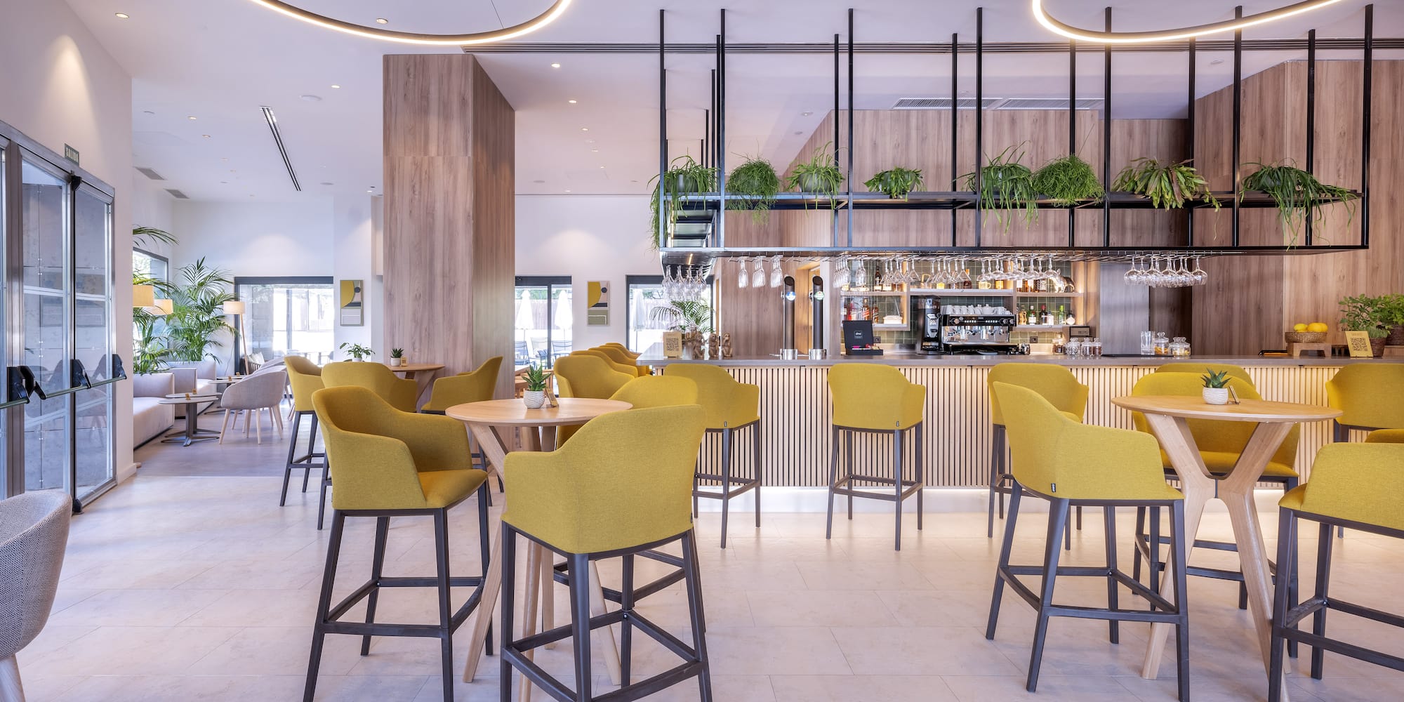 a room with tables and chairs