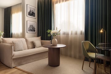 a living room with a couch and a table