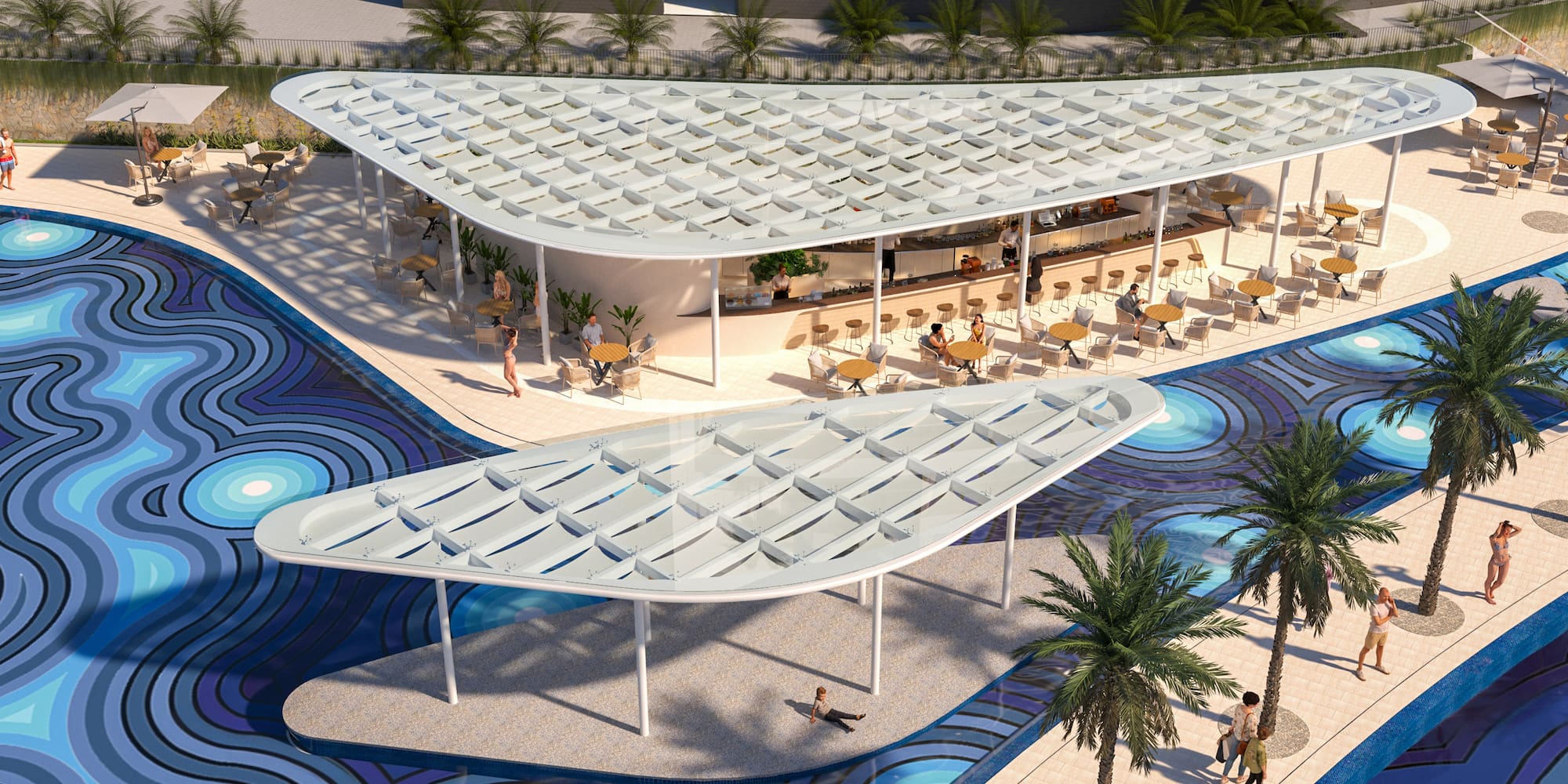 a large room with tables and chairs