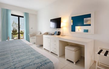 a room with a bed and a television