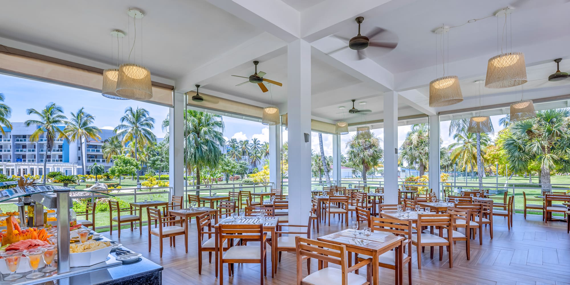a room with tables and chairs