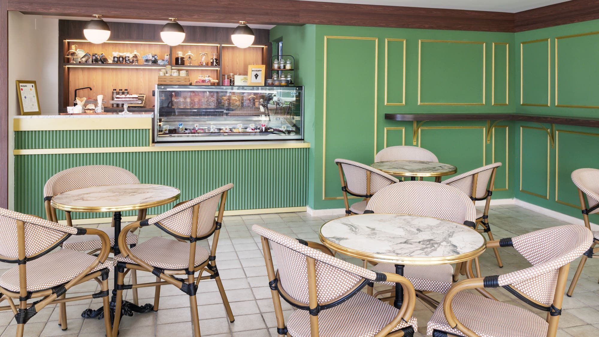 a room with tables and chairs