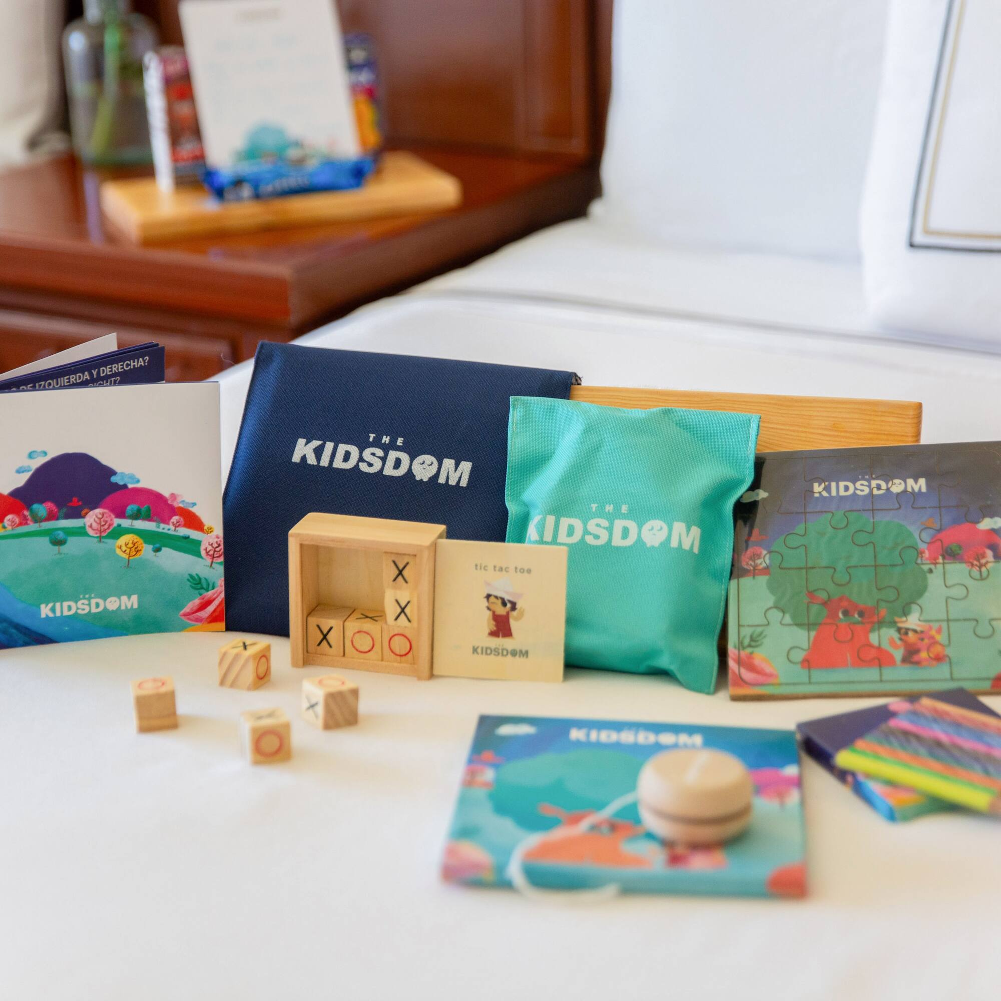 a group of books and games on a table