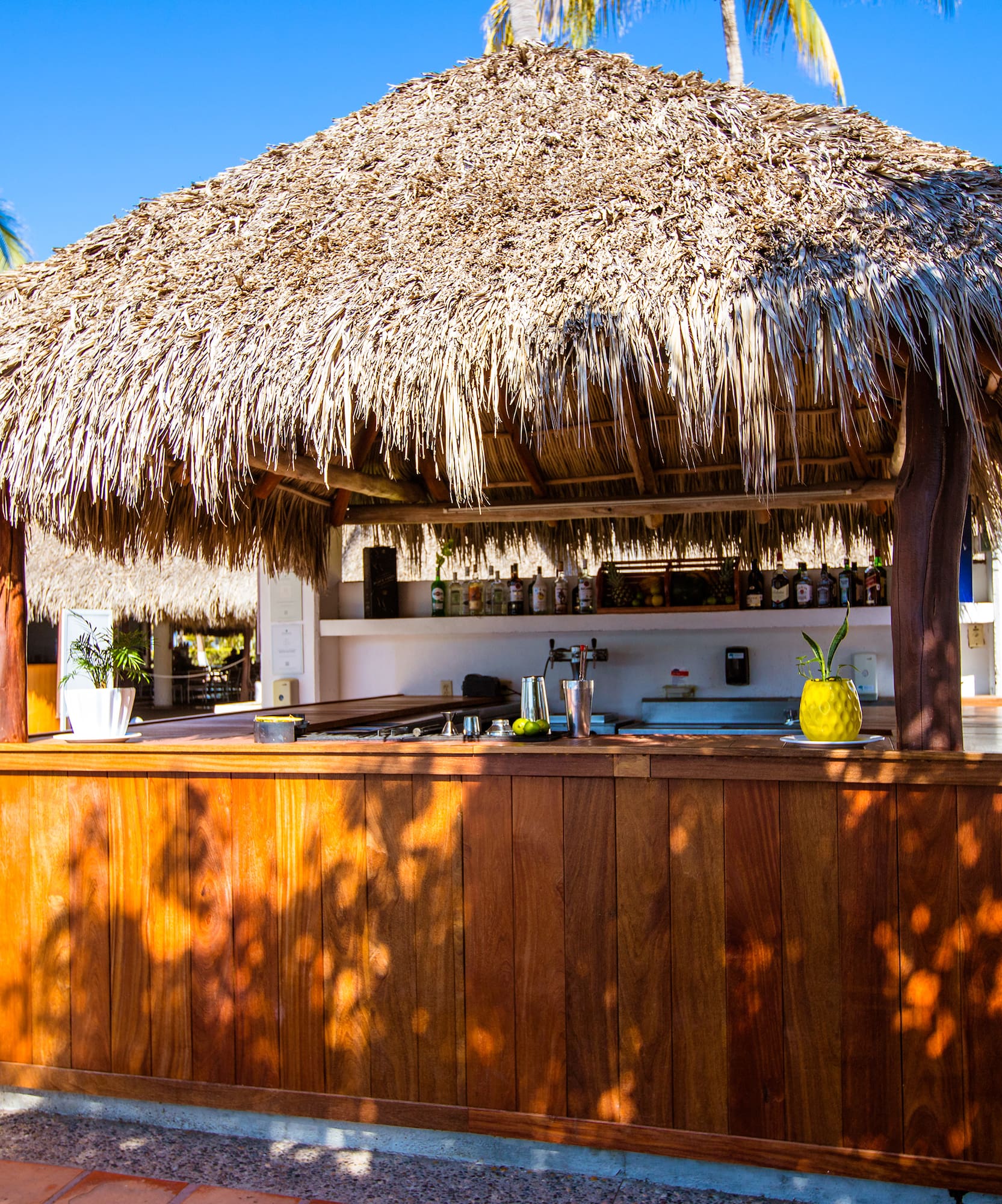 a bar with a straw roof