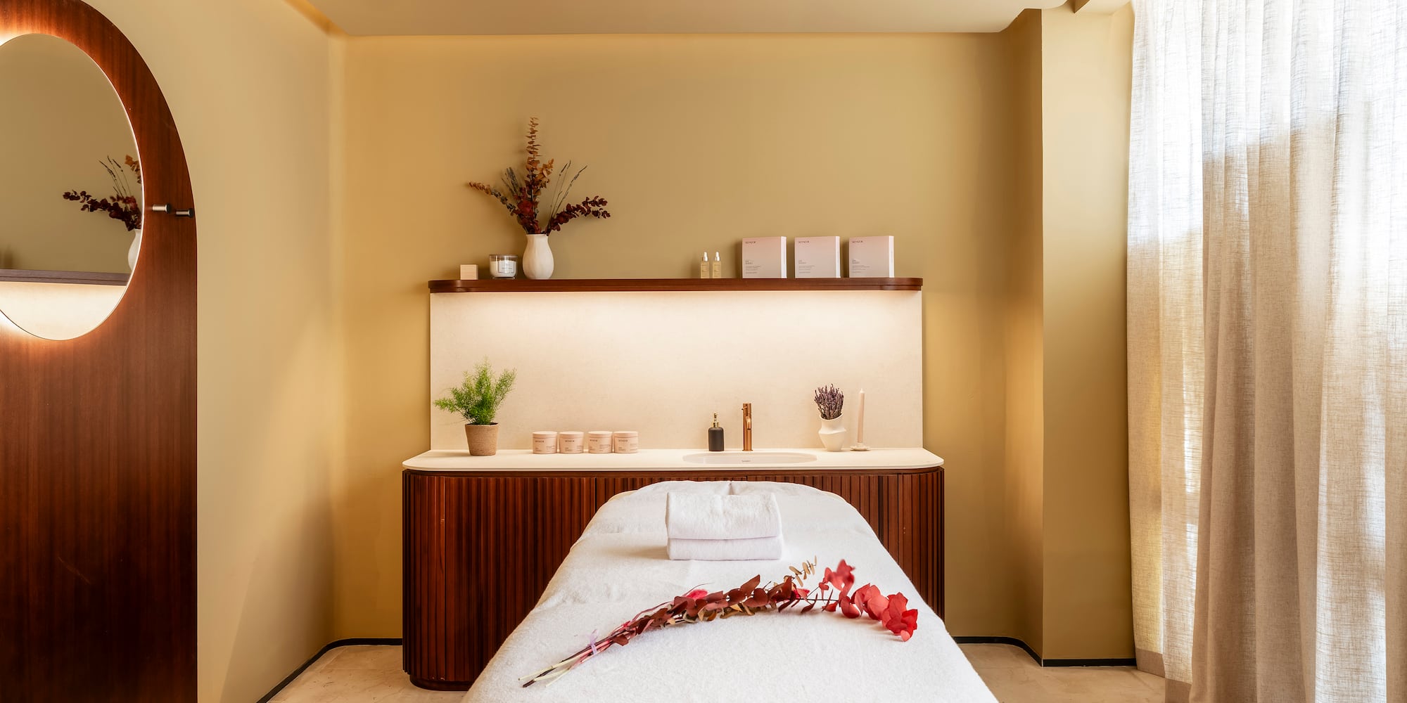 a massage table in a room