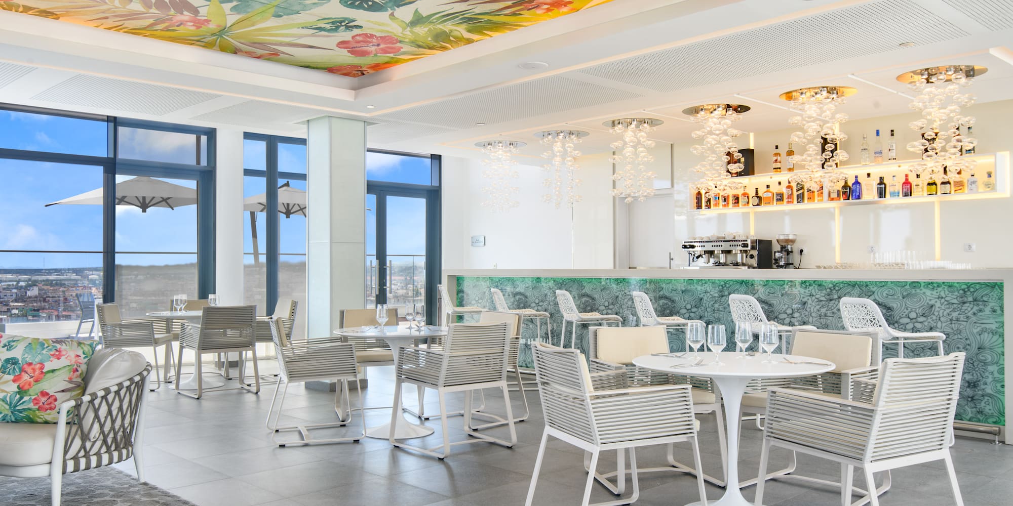 a room with tables and chairs