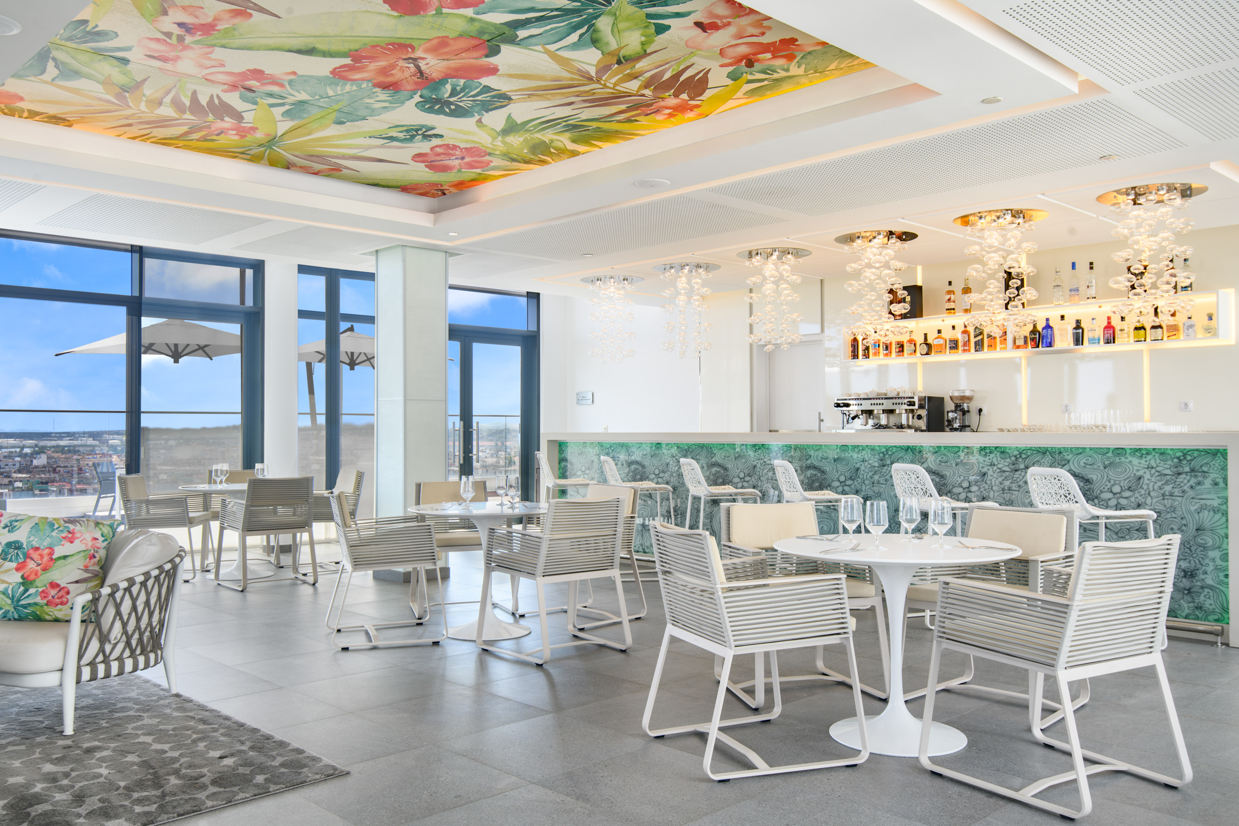 a room with tables and chairs