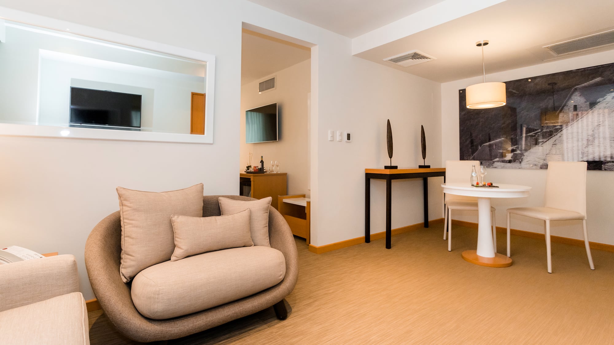 a room with a chair and a table