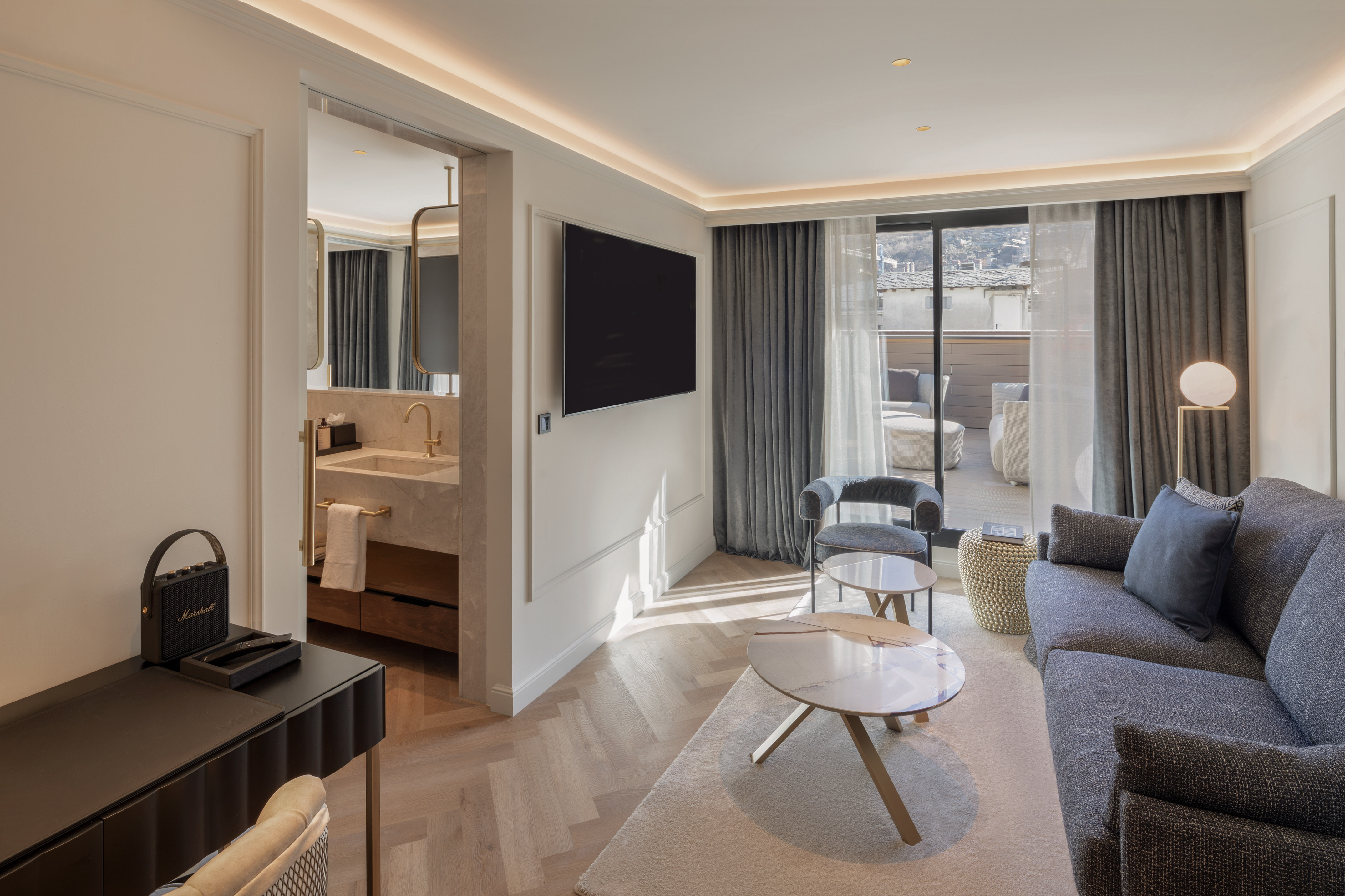 a room with a television and a couch