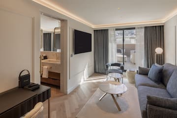 a room with a television and a couch