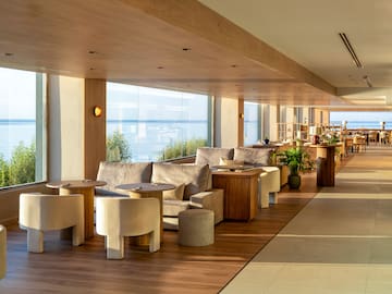 a room with tables and chairs